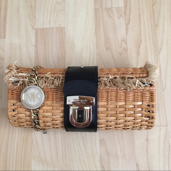 Kate Spade Small Basket Clutch Tan & Black - NWT - Picture 2 of 7